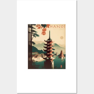 Hanoi Vintage Travel Art Poster Posters and Art